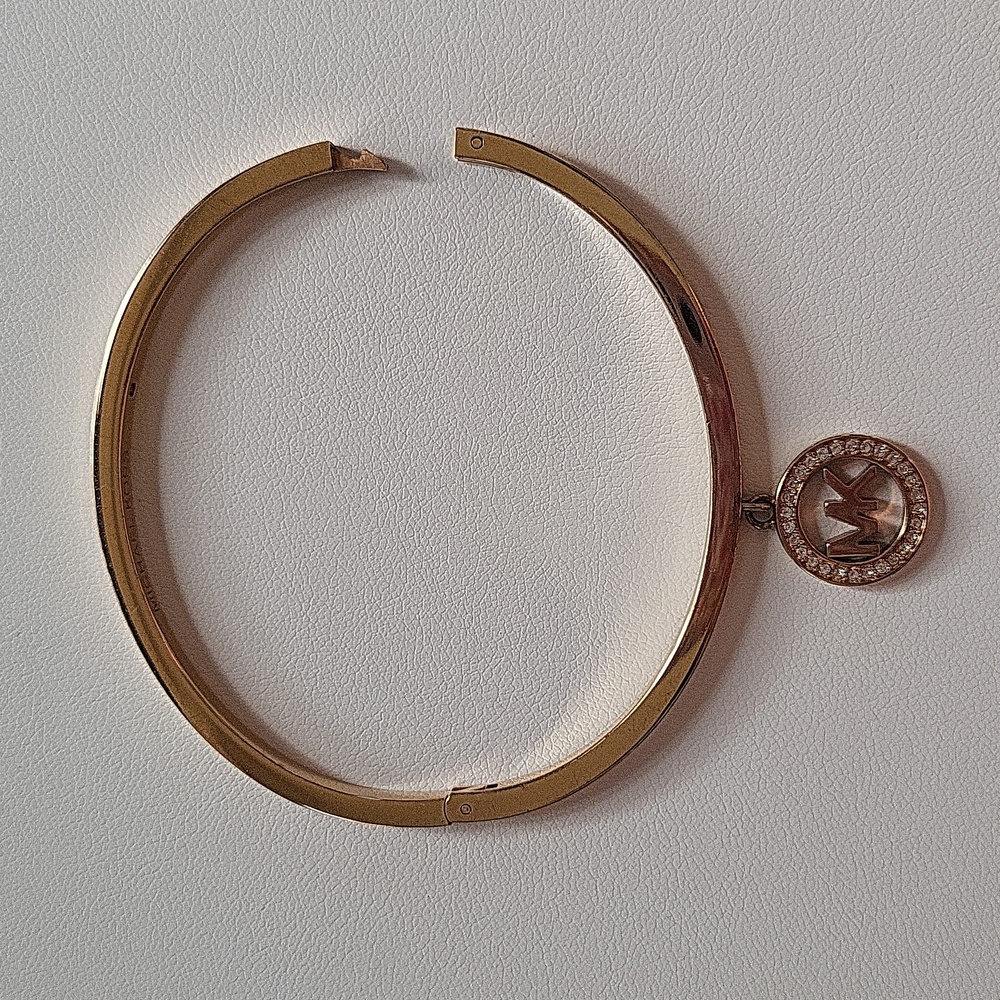 Michael Kors Rose Gold Crystal Logo Hinge Bracelet - Picture 9 of 11